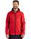 Clique Tempo Recycled Stretch Softshell Mens Hooded Jacket Red/Black Front Thumbnail Image