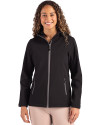 Clique Tempo Recycled Stretch Softshell Womens Hooded Jacket Black/Pure Slate Front Thumbnail Image