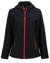 Clique Tempo Recycled Stretch Softshell Womens Hooded Jacket Black/Red Mannequin Thumbnail Image