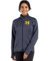 Michigan Wolverines Alumni Cutter & Buck Peshastin Fleece Recycled Womens Full Zip Jacket Navy Blue Heather Front Thumbnail Image