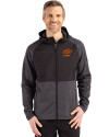 Oklahoma State Cowboys Alumni Cutter & Buck Peshastin Fleece Recycled Mens Hybrid Jacket Black Heather Front Thumbnail Image