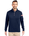 View image 1: Patriotic Cutter & Buck Adapt Recycled Soft Knit Stretch  Mens Big & Tall Quarter Zip Pullover Navy Blue Mannequin