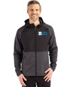 BIG 10 Conference Cutter & Buck Peshastin Fleece Recycled Mens Hybrid Jacket Black Heather Front Thumbnail Image