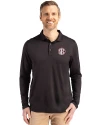 Oklahoma Sooners SEC Cutter & Buck Coastline Epic Comfort Recycled Mens Long Sleeve Polo Black Front Thumbnail Image