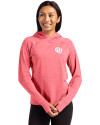 Oklahoma Sooners Vintage Cutter & Buck Adapt Knit Recycled Womens Heathered Hooded Pullover Cardinal Red Heather Front Thumbnail Image