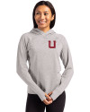 Utah Utes College Vault Cutter & Buck Adapt Knit Recycled Womens Heathered Hooded Pullover Polished Heather Front Thumbnail Image