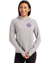 Texas Christian Horned Frogs College Vault Cutter & Buck Adapt Knit Recycled Womens Heathered Hooded Pullover Polished Heather Front Thumbnail Image