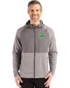 View image 4: Marshall Thundering Herd College Vault Cutter & Buck Peshastin Recycled Grid Fleece Mens Hybrid Hooded Full Zip Jacket Elemental Grey Heather Front