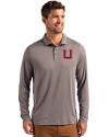 Utah Utes College Vault Cutter & Buck Coastline Epic Comfort Recycled Mens Long Sleeve Polo Elemental Grey Front Thumbnail Image