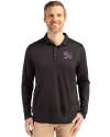 Clemson Tigers College Vault Cutter & Buck Coastline Epic Comfort Recycled Mens Long Sleeve Polo Black Front Thumbnail Image