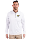 West Virginia Mountaineers College Vault Cutter & Buck Adapt Eco Knit Stretch Recycled Mens Quarter Zip Pullover White Front Thumbnail Image