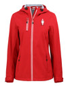 View image 1: Women's Golf Day Clique Telemark Recycled Stretch Softshell Womens Full Zip Hooded Jacket Red Mannequin