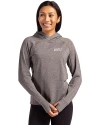 NYU Violets Cutter & Buck Adapt Knit Recycled Womens Heathered Hooded Pullover Black Heather Front Thumbnail Image