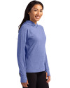 Boise State Broncos Cutter & Buck Adapt Knit Recycled Womens Heathered Hooded Pullover Tour Blue Heather Side Thumbnail Image