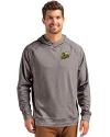 Baldwin Wallace Yellow Jackets Cutter & Buck Adapt Knit Recycled Mens Heathered Hooded Pullover Black Heather Front Thumbnail Image