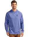Emory Eagles Cutter & Buck Adapt Knit Recycled Mens Heathered Hooded Pullover Tour Blue Heather Front Thumbnail Image
