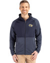 Georgia Tech Yellow Jackets - Cutter & Buck Peshastin Fleece Recycled Mens Hybrid Jacket Navy Blue Heather Front Thumbnail Image