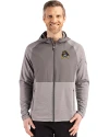 East Carolina Pirates Cutter & Buck Peshastin Fleece Recycled Mens Hybrid Jacket Elemental Grey Heather Front Thumbnail Image