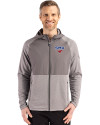 View image 4: SMU Mustangs Cutter & Buck Peshastin Recycled Grid Fleece Mens Hybrid Hooded Full Zip Jacket Elemental Grey Heather Front