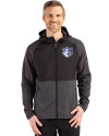 Saint Louis Billikens Cutter & Buck Peshastin Fleece Recycled Mens Hybrid Jacket Black Heather Front Thumbnail Image