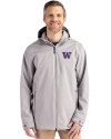 Washington Huskies Cutter & Buck Camano Everyday Stretch Recycled Mens Water Resistant Jacket Polished Medium Gray Front Thumbnail Image
