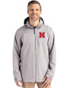Nebraska Cornhuskers Cutter & Buck Camano Everyday Stretch Recycled Mens Water Resistant Jacket Polished Medium Gray Front Thumbnail Image