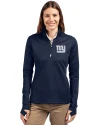 New York Giants Cutter & Buck Traverse Stretch Eco Quarter Zip Womens Pullover Liberty Navy Front Thumbnail Image