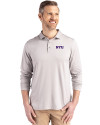 NYU Violets Cutter & Buck Coastline Epic Comfort Recycled Mens Long Sleeve Polo CONCRETE Front Thumbnail Image