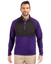 Cutter & Buck Adapt Recycled Soft Knit Stretch Mens Hybrid Quarter Zip Pullover  College Purple/Black Front Thumbnail Image