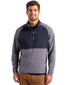 Cutter & Buck Adapt Recycled Soft Knit Stretch Mens Hybrid Quarter Zip Pullover  Navy Blue Heather/Navy Blue Front Thumbnail Image