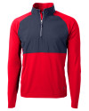 Cutter & Buck Adapt Recycled Soft Knit Stretch Mens Hybrid Quarter Zip Pullover  Red/Navy Blue Mannequin Thumbnail Image