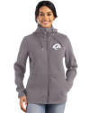 Los Angeles Rams Monochromatic Cutter & Buck Roam Recycled Buttery-Soft Knit Womens Full Zip Hooded Jacket Elemental Grey Front Thumbnail Image