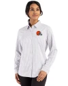 Cleveland Browns Cutter & Buck Skyline Epic Confidence Recycled Gingham Womens Long Sleeve Dress Shirt  Concrete/White Front Thumbnail Image