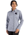 View image 7: Chicago Bears NFL Helmet Cutter & Buck Skyline Recycled Gingham Womens Long Sleeve Spread Collar Dress Shirt Navy Blue/White Front