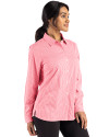 Carolina Panthers Americana Cutter & Buck Skyline Epic Confidence Recycled Gingham Womens Long Sleeve Dress Shirt  Red/White Side Thumbnail Image