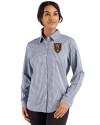 View image 7: Real Salt Lake Cutter & Buck Skyline Recycled Gingham Womens Long Sleeve Spread Collar Dress Shirt Navy Blue/White Front