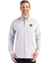 View image 7: Jacksonville Jaguars Cutter & Buck Skyline Recycled Gingham Mens Long Sleeve Button Down Dress Shirt Concrete/White Front
