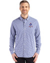 New England Patriots Historic Cutter & Buck Skyline Epic Confidence Recycled Gingham Mens Long Sleeve Dress Shirt Tour Blue/White Front Thumbnail Image