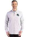Carolina Panthers NFL Helmet Cutter & Buck Skyline Epic Confidence Recycled Gingham Mens Long Sleeve Dress Shirt Concrete/White Front Thumbnail Image
