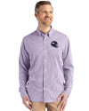 Minnesota Vikings NFL Helmet Cutter & Buck Skyline Epic Confidence Recycled Gingham Mens Long Sleeve Dress Shirt College Purple/White Front Thumbnail Image
