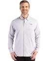 View image 10: New England Patriots Monochromatic Cutter & Buck Skyline Recycled Gingham Mens Long Sleeve Button Down Dress Shirt Concrete/White Front