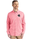 Atlanta Falcons NFL Helmet Cutter & Buck Skyline Epic Confidence Recycled Gingham Mens Long Sleeve Dress Shirt Red/White Front Thumbnail Image