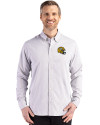 Green Bay Packers NFL Helmet Cutter & Buck Skyline Epic Confidence Recycled Gingham Mens Long Sleeve Dress Shirt Concrete/White Front Thumbnail Image