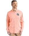 Miami Dolphins NFL Helmet Cutter & Buck Skyline Epic Confidence Recycled Gingham Mens Long Sleeve Dress Shirt College Orange/White Front Thumbnail Image