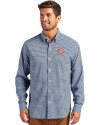Chicago Bears Cutter & Buck Skyline Epic Confidence Recycled Gingham Mens Long Sleeve Dress Shirt Pale Blue/Navy Blue Front Thumbnail Image