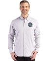 New York City FC Cutter & Buck Skyline Epic Confidence Recycled Gingham Mens Long Sleeve Dress Shirt Concrete/White Front Thumbnail Image