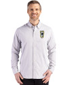 Columbus Crew Cutter & Buck Skyline Epic Confidence Recycled Gingham Mens Long Sleeve Dress Shirt Concrete/White Front Thumbnail Image