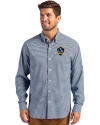View image 13: LA Galaxy Cutter & Buck Skyline Recycled Gingham Mens Long Sleeve Button Down Dress Shirt Pale Blue/Navy Blue Front