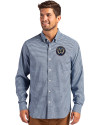 Philadelphia Union Cutter & Buck Skyline Epic Confidence Recycled Gingham Mens Long Sleeve Dress Shirt Pale Blue/Navy Blue Front Thumbnail Image