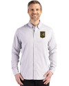 View image 7: LAFC Cutter & Buck Skyline Recycled Gingham Mens Long Sleeve Button Down Dress Shirt Concrete/White Front